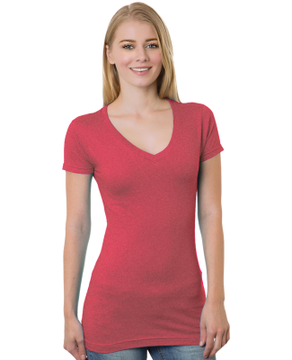 Bayside Apparel 3407 Junior's 4.2 oz., Fine Jersey in Heather red