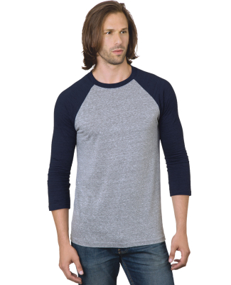 Bayside Apparel 9525 Unisex 4.2 oz., Triblend 3/4- in Athletic grey/ navy