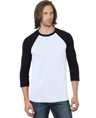 Bayside Apparel 9525 Unisex 4.2 oz., Triblend 3/4- in White/ black