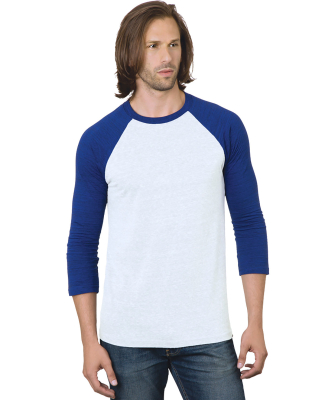 Bayside Apparel 9525 Unisex 4.2 oz., Triblend 3/4- in White/ royal