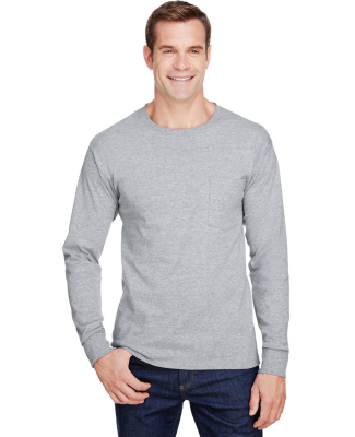 Hanes W120 Adult Workwear Long-Sleeve Pocket T-Shi in Light steel