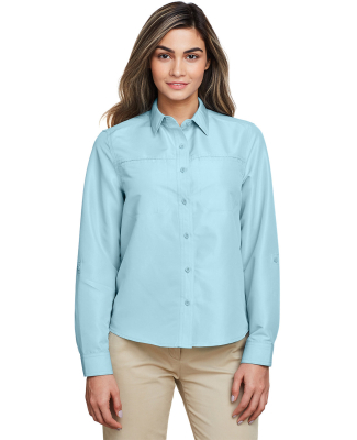 Harriton M580LW Ladies' Key West Long-Sleeve Perfo in Cloud blue