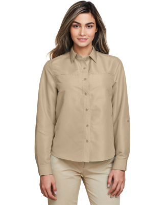 Harriton M580LW Ladies' Key West Long-Sleeve Perfo in Khaki