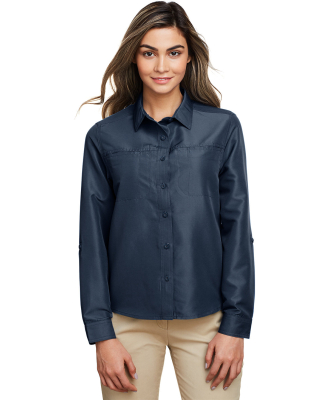 Harriton M580LW Ladies' Key West Long-Sleeve Perfo in Navy