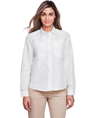 Harriton M580LW Ladies' Key West Long-Sleeve Perfo in White
