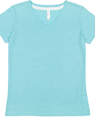 LA T 3591 Ladies' V-Neck Harborside Melange Jersey in Caribbean melange