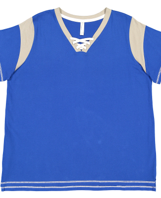 LA T 3833 Ladies' Curvy Gameday Lace Up T-Shirt in Royal/titanium/white