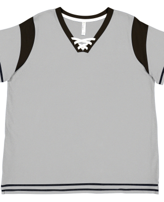 LA T 3833 Ladies' Curvy Gameday Lace Up T-Shirt in Titanium/ black/ white