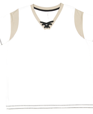 LA T 3833 Ladies' Curvy Gameday Lace Up T-Shirt in White/titanium/black