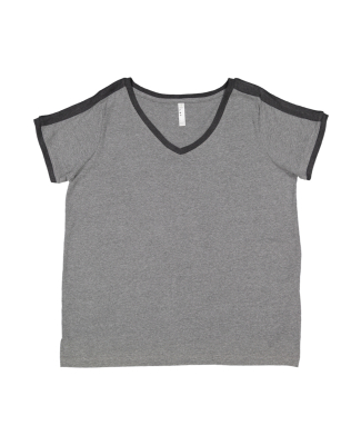 LA T 3832 Ladies' Curvy Retro Ringer T-Shirt in Granite heather/ vintage smoke