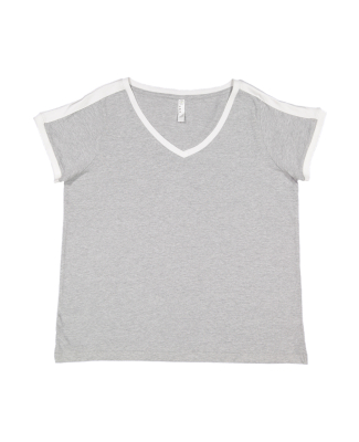 LA T 3832 Ladies' Curvy Retro Ringer T-Shirt in Heather/ white