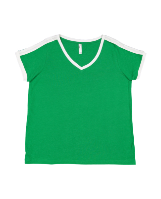 LA T 3832 Ladies' Curvy Retro Ringer T-Shirt in Vintage green/ white
