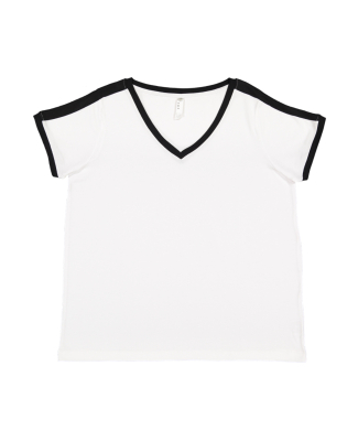 LA T 3832 Ladies' Curvy Retro Ringer T-Shirt in White/ black