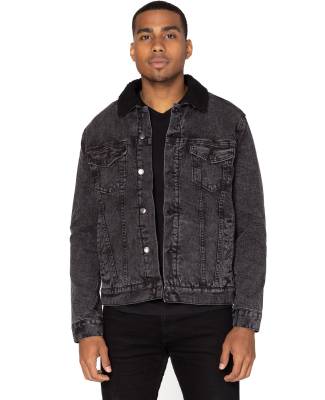 Threadfast Apparel 372J Unisex Sherpa-Lined Denim  in Black denim/ black