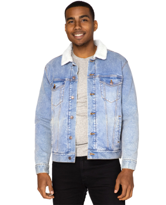 Threadfast Apparel 372J Unisex Sherpa-Lined Denim  in Light denim/ off white