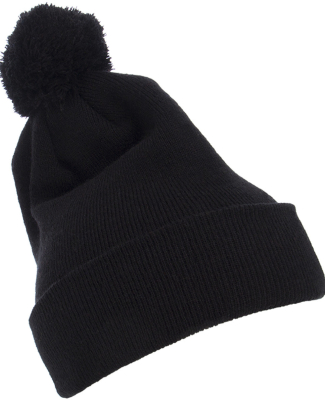 Yupoong-Flex Fit 1501P Cuffed Knit Beanie with Pom in Black