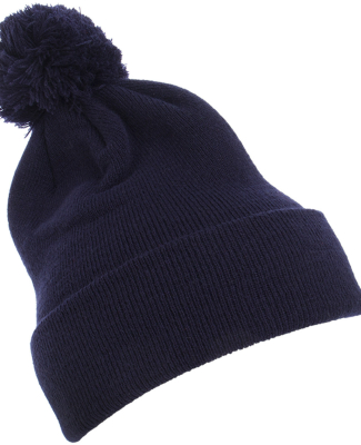 Yupoong-Flex Fit 1501P Cuffed Knit Beanie with Pom in Navy