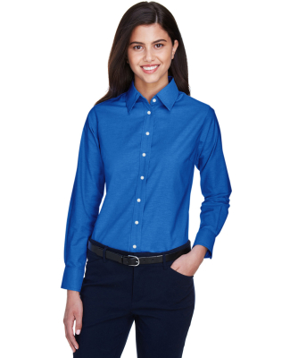 Harriton M600W Ladies' Long-Sleeve Oxford with Sta in French blue