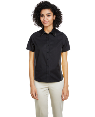 Harriton M586W Ladies' Flash IL Colorblock Short S in Black/ dark charcoal