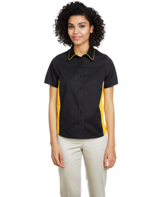 Harriton M586W Ladies' Flash IL Colorblock Short S in Black/ sunray yellow