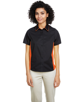 Harriton M586W Ladies' Flash IL Colorblock Short S in Black/ team orange