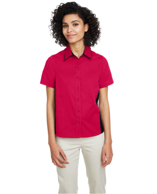 Harriton M586W Ladies' Flash IL Colorblock Short S in Red/ black