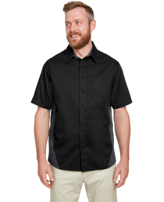 Harriton M586 Men's Flash IL Colorblock Short Slee in Black/ dark charcoal