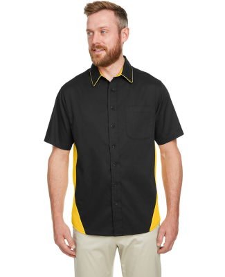 Harriton M586 Men's Flash IL Colorblock Short Slee in Black/ sunray yellow