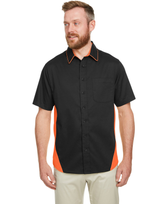 Harriton M586 Men's Flash IL Colorblock Short Slee in Black/ team orange