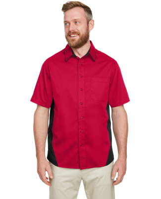 Harriton M586 Men's Flash IL Colorblock Short Slee in Red/ black