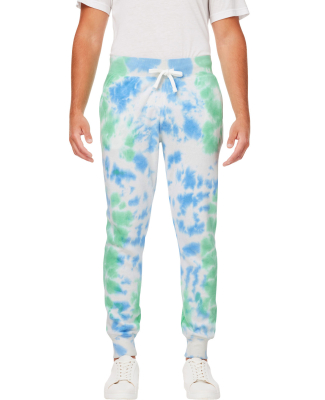 J America 8884 Adult Tie Dye Fleece Jogger in Lagoon tie dye