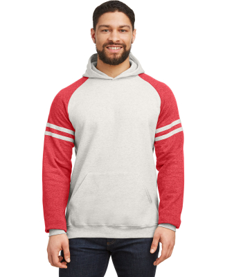 Jerzees 97CR Unisex NuBlend Varsity Color-Block Ho in Oatmeal heather/ fiery red heather