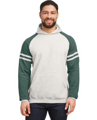 Jerzees 97CR Unisex NuBlend Varsity Color-Block Ho in Oatmeal heather/ forest green heather