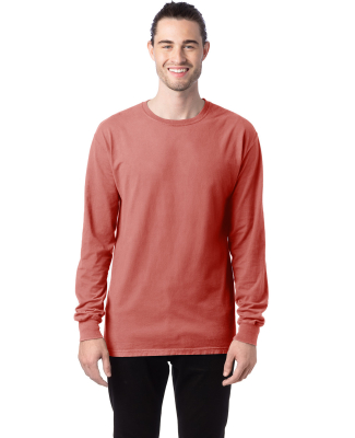 Hanes GDH200 Unisex Garment-Dyed Long-Sleeve T-Shi in Nantucket red