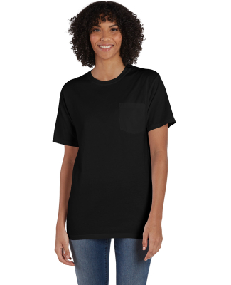 Hanes GDH150 Unisex Garment-Dyed T-Shirt with Pock in Black