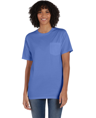 Hanes GDH150 Unisex Garment-Dyed T-Shirt with Pock in Deep forte blue