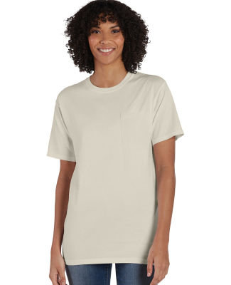 Hanes GDH150 Unisex Garment-Dyed T-Shirt with Pock in Parchment