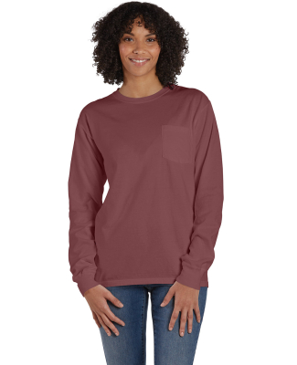 Hanes GDH250 Unisex Garment-Dyed Long-Sleeve T-Shi in Cayenne