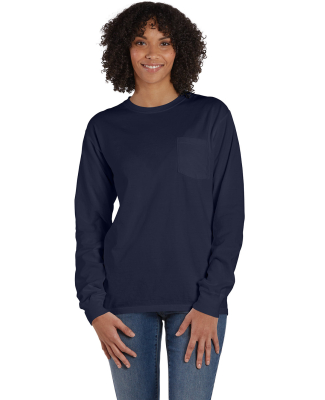 Hanes GDH250 Unisex Garment-Dyed Long-Sleeve T-Shi in Navy