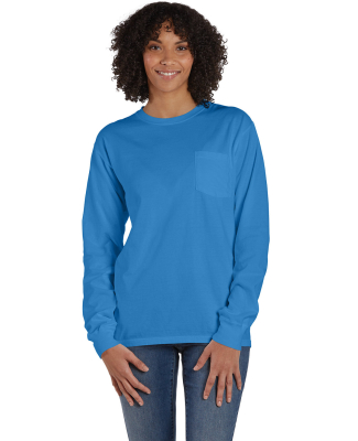 Hanes GDH250 Unisex Garment-Dyed Long-Sleeve T-Shi in Summer sky blue