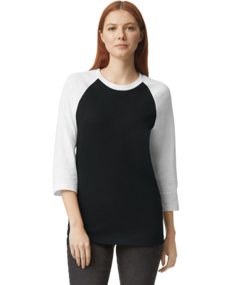 American Apparel 2003CVC Unisex CVC Raglan T-Shirt in Black/ white