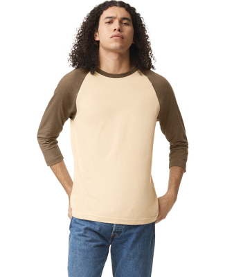 American Apparel 2003CVC Unisex CVC Raglan T-Shirt in Heather bone/ heather army