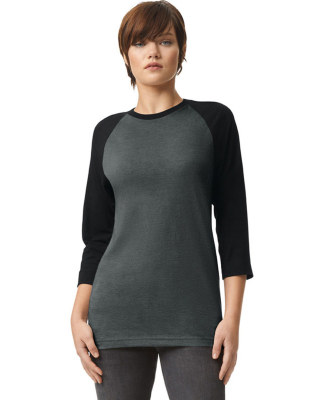 American Apparel 2003CVC Unisex CVC Raglan T-Shirt in Heather charcoal/ black