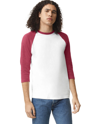American Apparel 2003CVC Unisex CVC Raglan T-Shirt in White/ heather cardinal