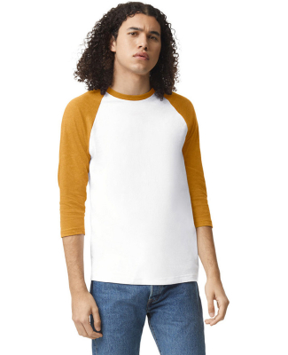 American Apparel 2003CVC Unisex CVC Raglan T-Shirt in White/ heather mustard