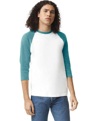 American Apparel 2003CVC Unisex CVC Raglan T-Shirt in White/heather arctic