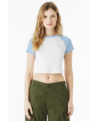 Bella + Canvas 1201 Ladies' Micro Ribbed Raglan Ba in White/ baby blue