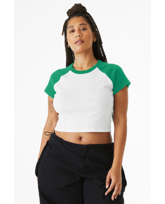 Bella + Canvas 1201 Ladies' Micro Ribbed Raglan Ba in White/ kelly