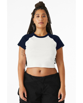 Bella + Canvas 1201 Ladies' Micro Ribbed Raglan Ba in White/ navy