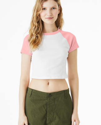 Bella + Canvas 1201 Ladies' Micro Ribbed Raglan Ba in White/ pink